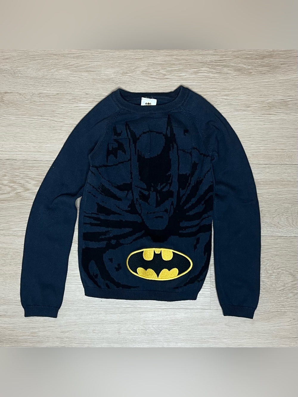 Batman Crewneck Sweater in Navy with Yellow Logo